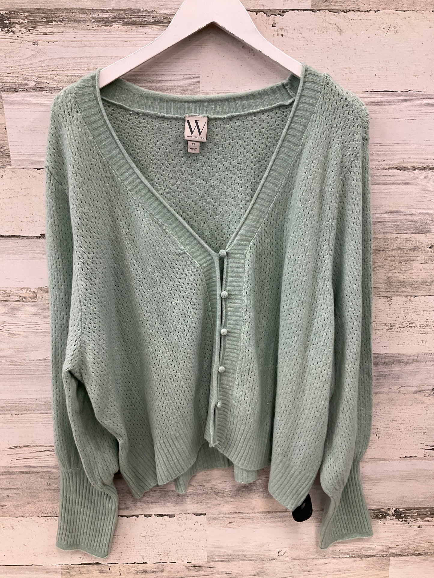 Sweater Cardigan By Worthington In Green, Size: 3x