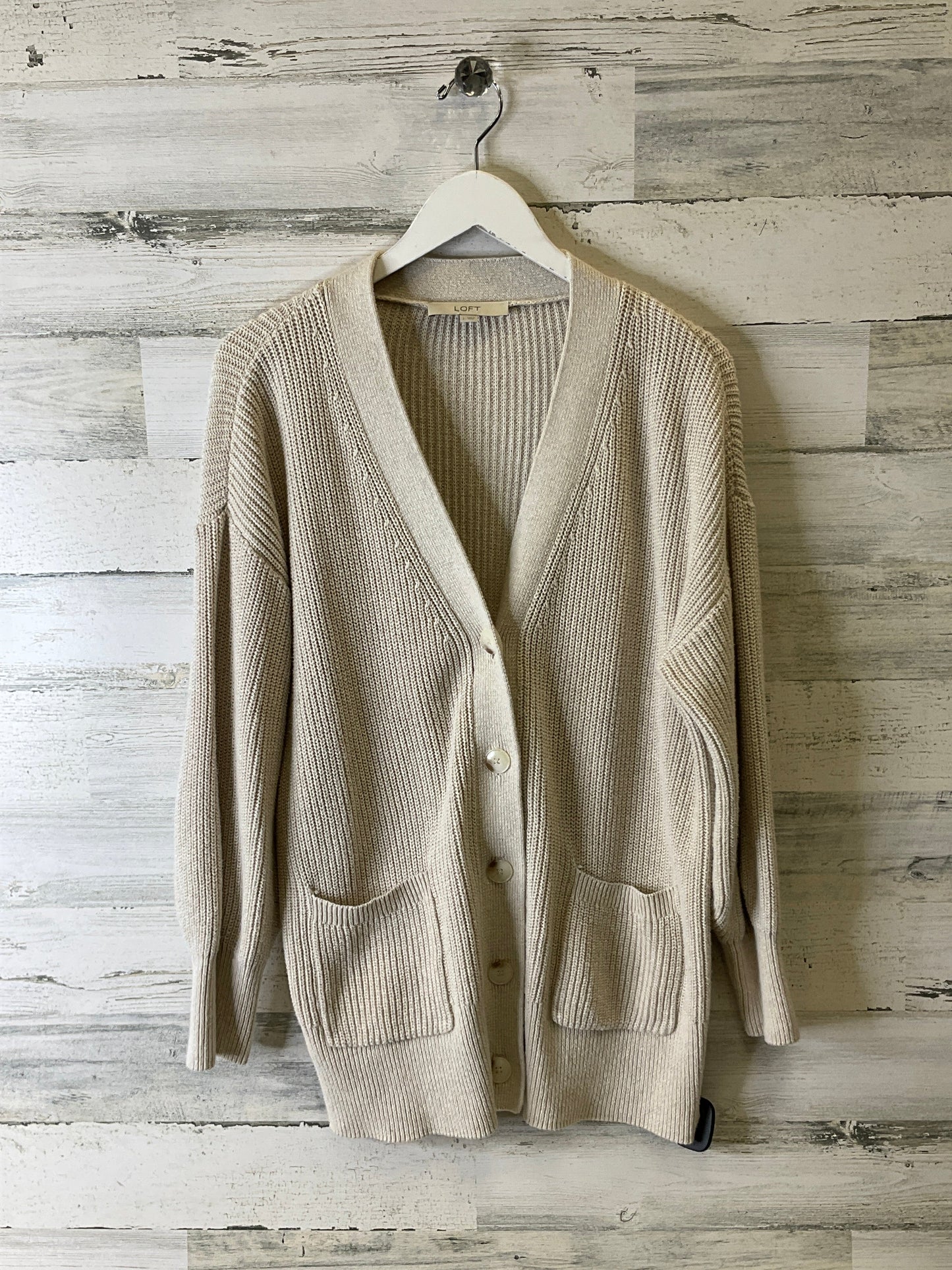 Cardigan By Loft In Cream, Size: L