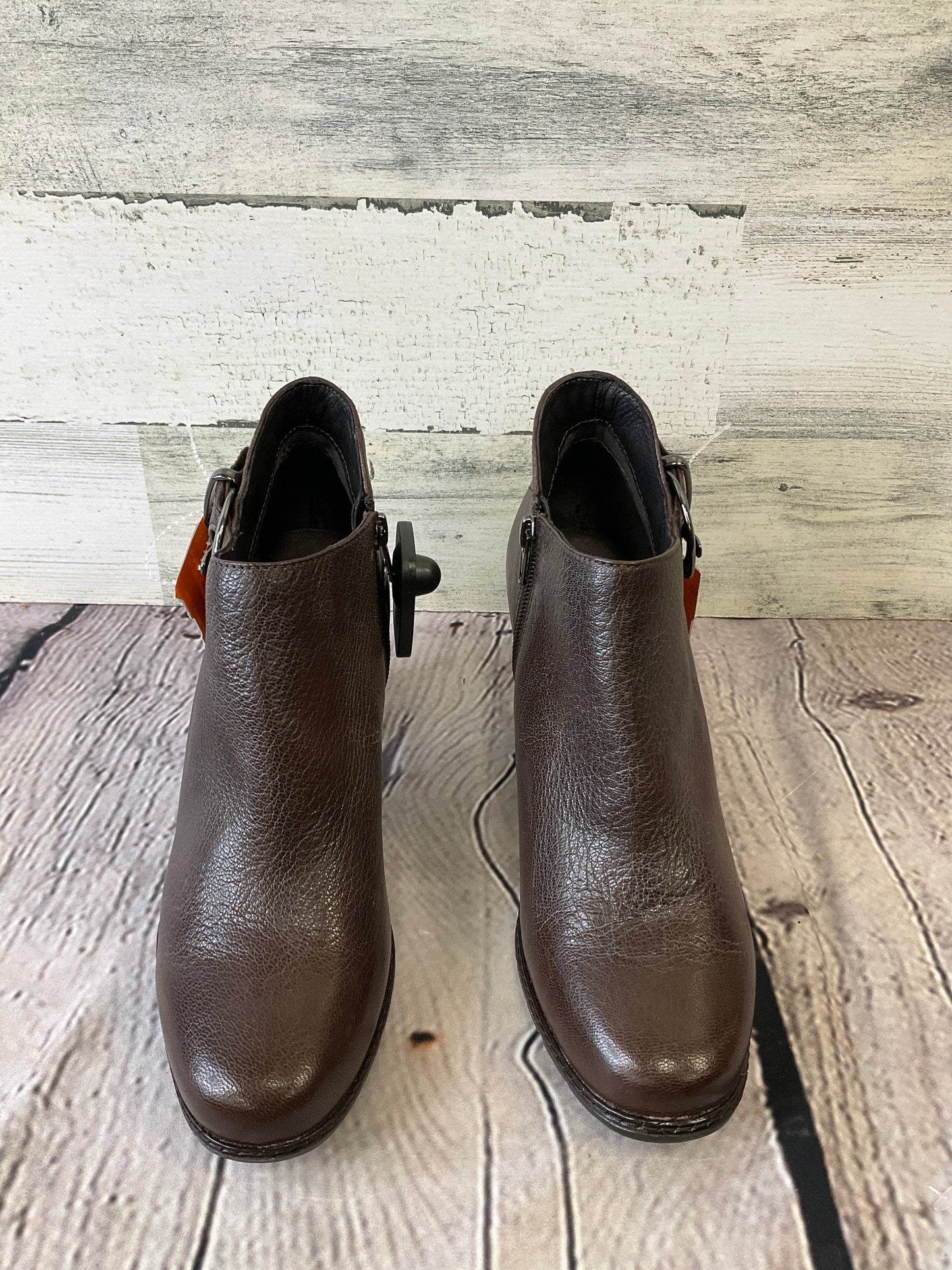 Brown Boots Ankle Heels Clarks, Size 8