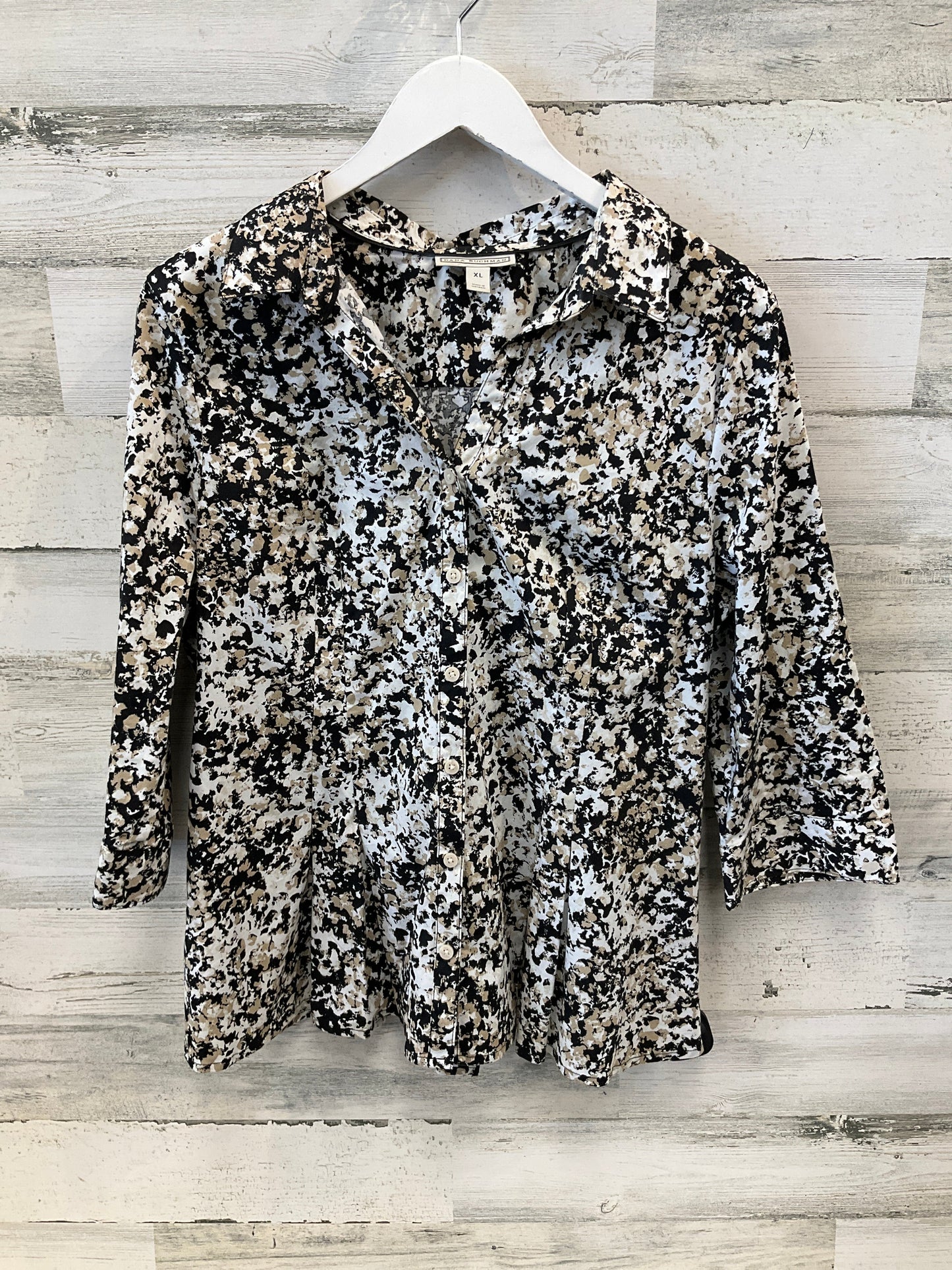 Top Long Sleeve By Dana Buchman In Black & White, Size: Xl