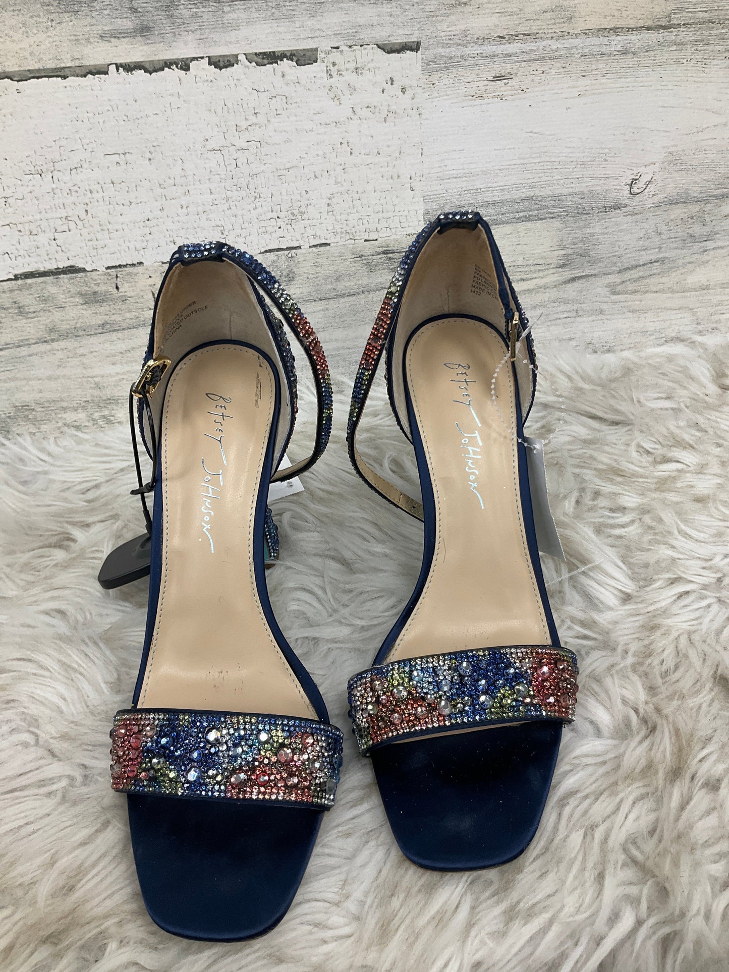 Sandals Heels Platform By Betsey Johnson In Navy, Size: 8