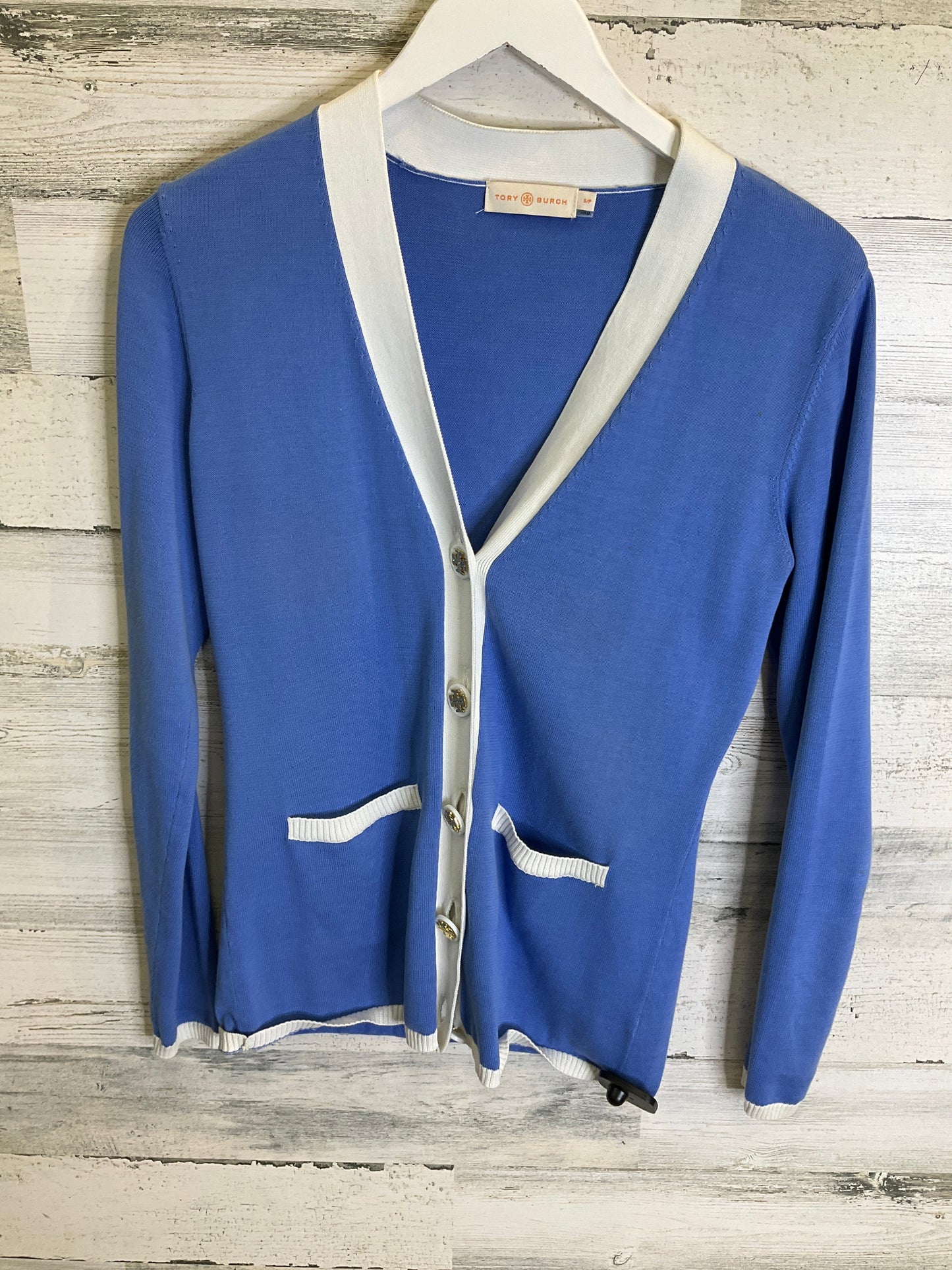 Sweater Cardigan Designer By Tory Burch In Blue, Size: S