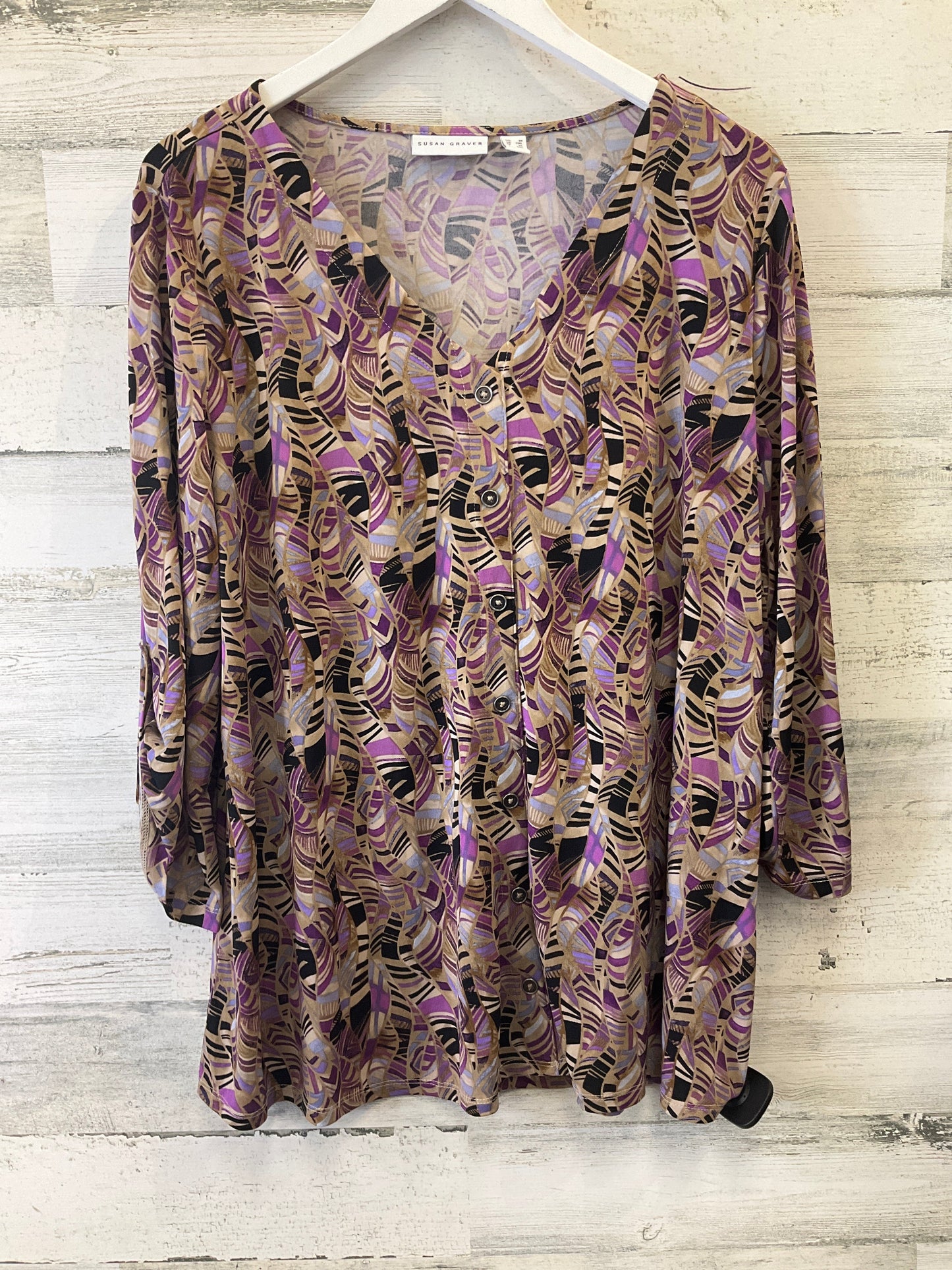 Purple Blouse 3/4 Sleeve Susan Graver, Size 1x