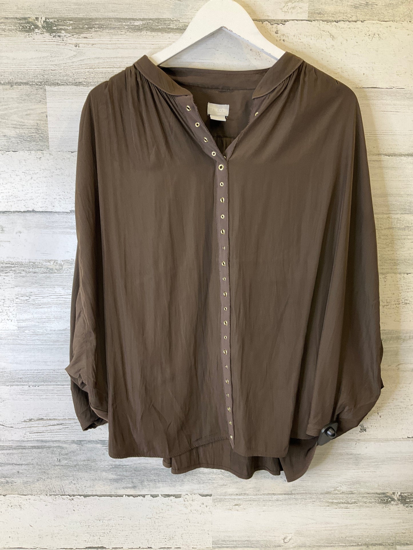 Blouse 3/4 Sleeve By Chicos In Brown, Size: Xl