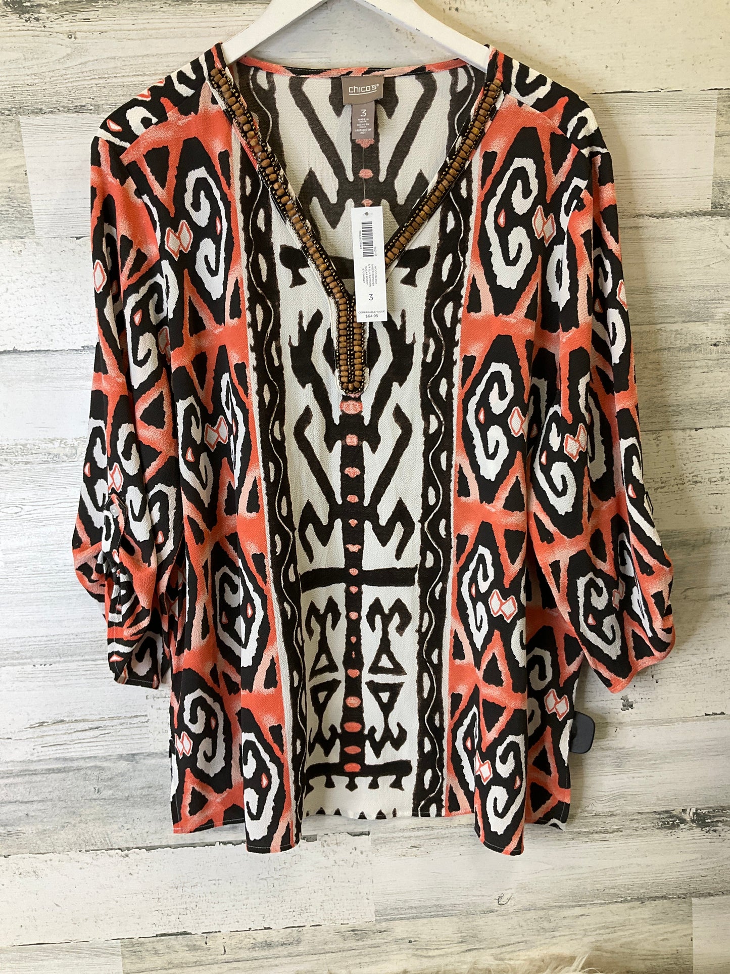 Blouse 3/4 Sleeve By Chicos In Orange, Size: Xl