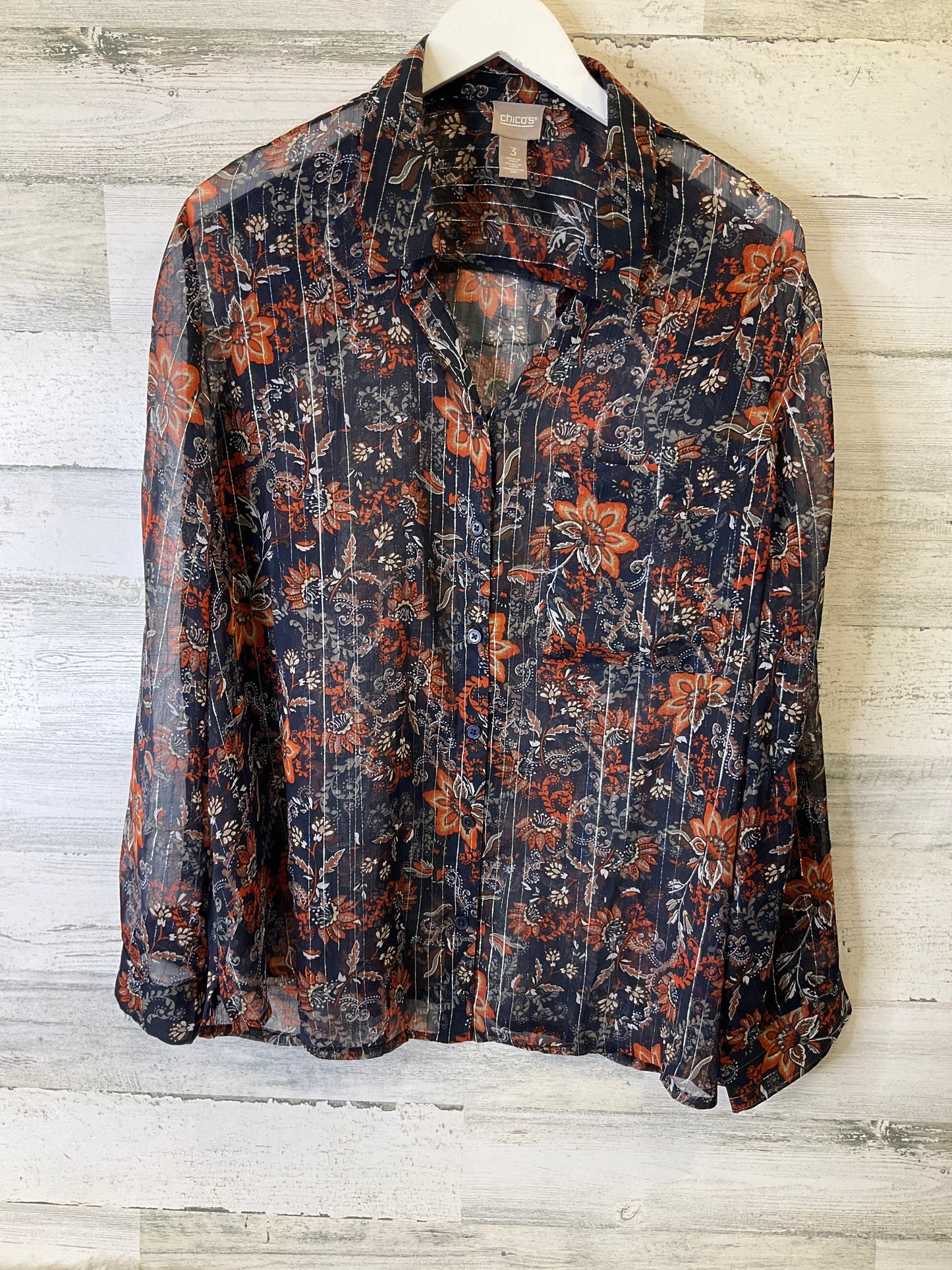 Top Long Sleeve By Chicos In Blue & Orange, Size: Xl