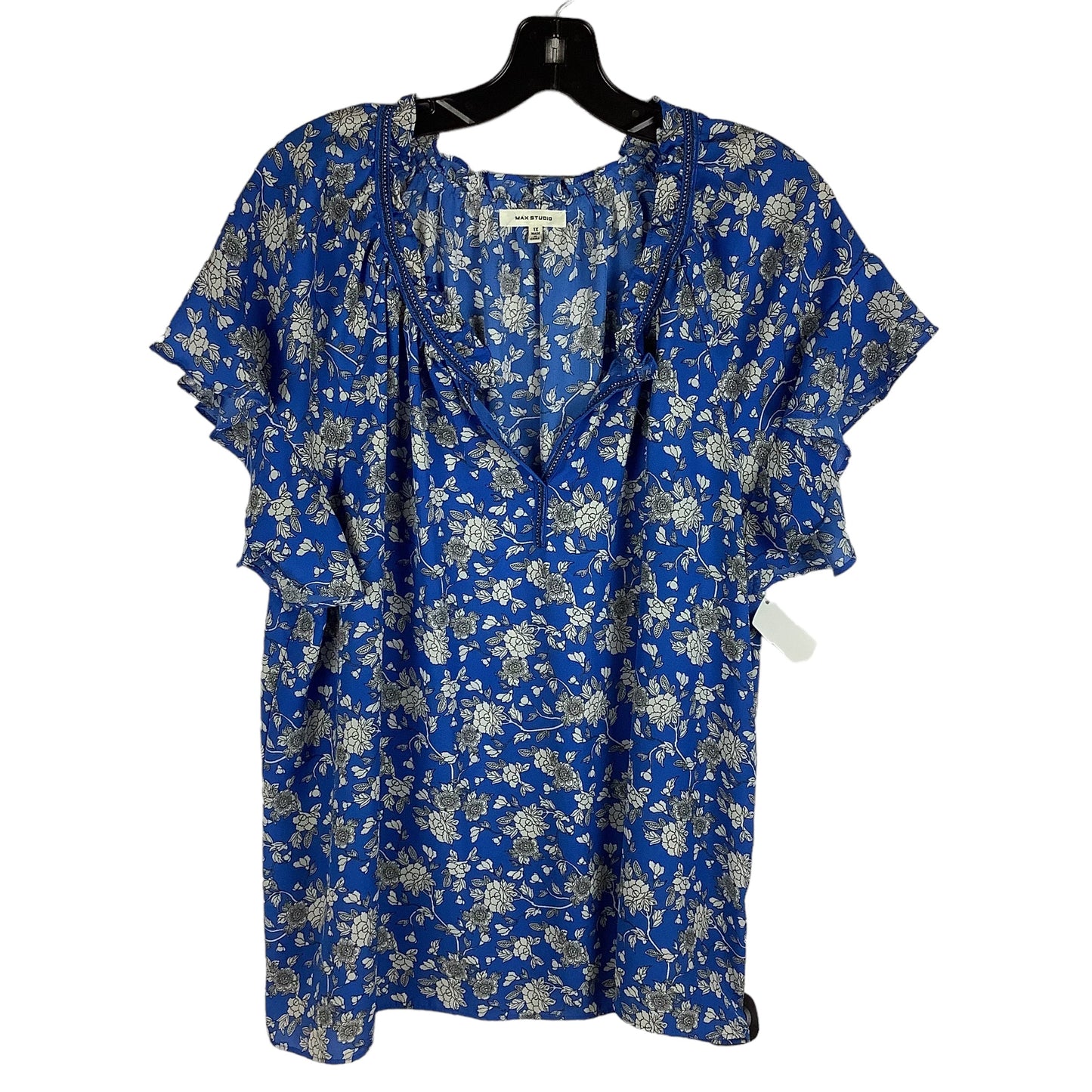 Floral Print Top Short Sleeve Max Studio, Size 1x