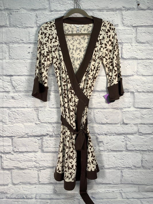 Brown & Cream Dress Designer Diane Von Furstenberg, Size S