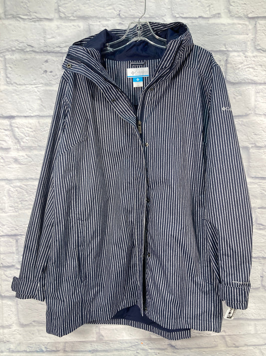 Jacket Windbreaker By Columbia In Blue & White, Size: 1x