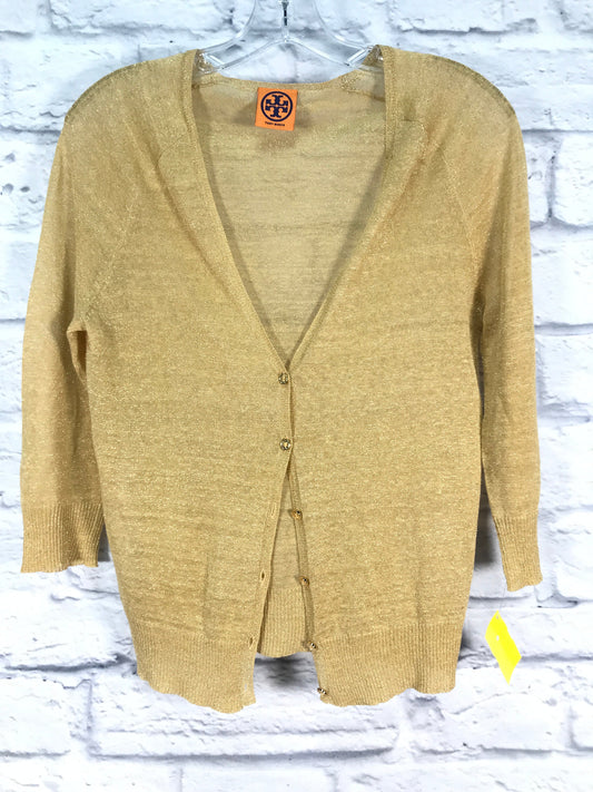 Sweater Cardigan Designer By Tory Burch In Gold, Size: S