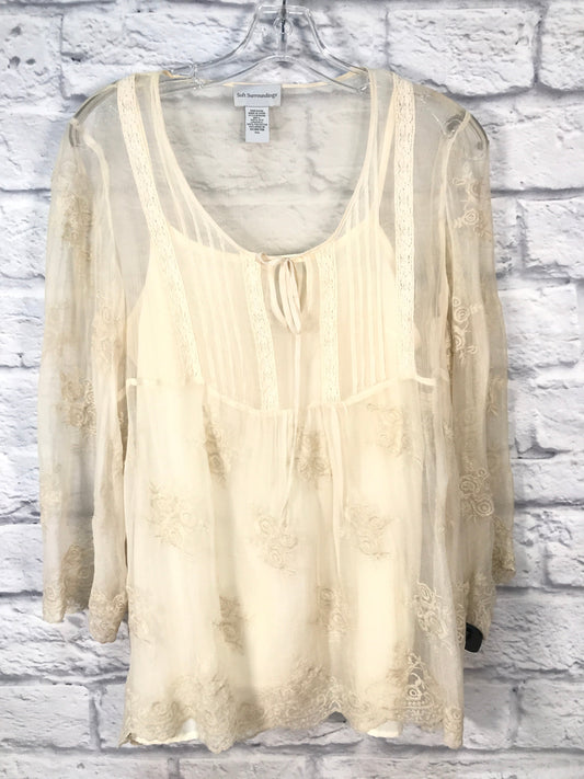 Cream Blouse Long Sleeve Soft Surroundings, Size Petite   Xs