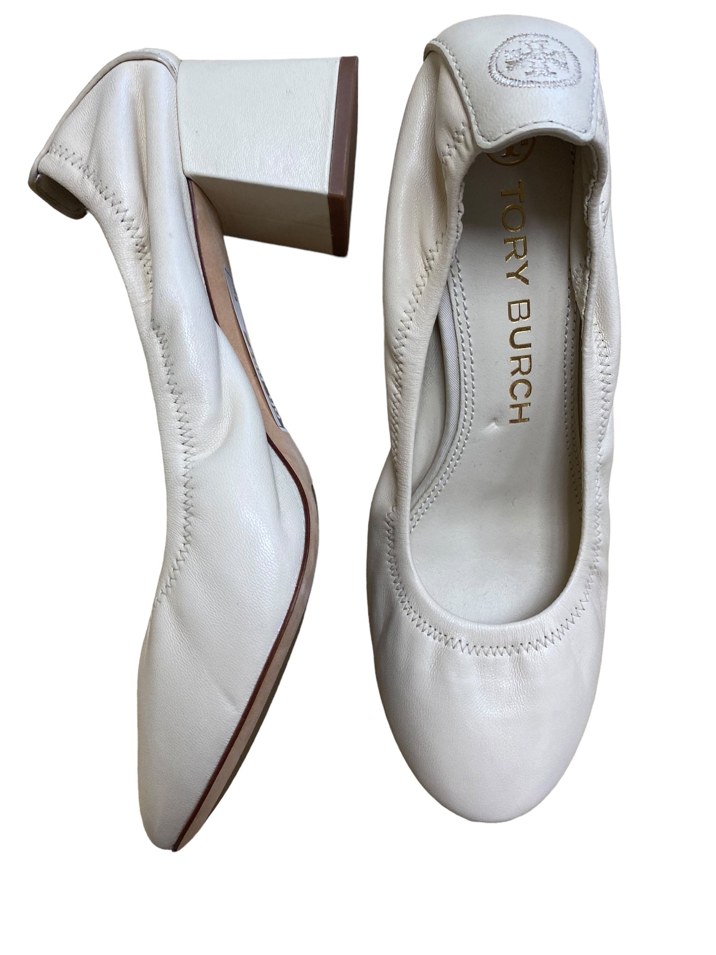 Cream Shoes Heels Block Tory Burch, Size 8