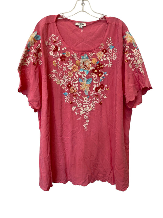 Top Short Sleeve By Andree By Unit In Pink, Size: 3x