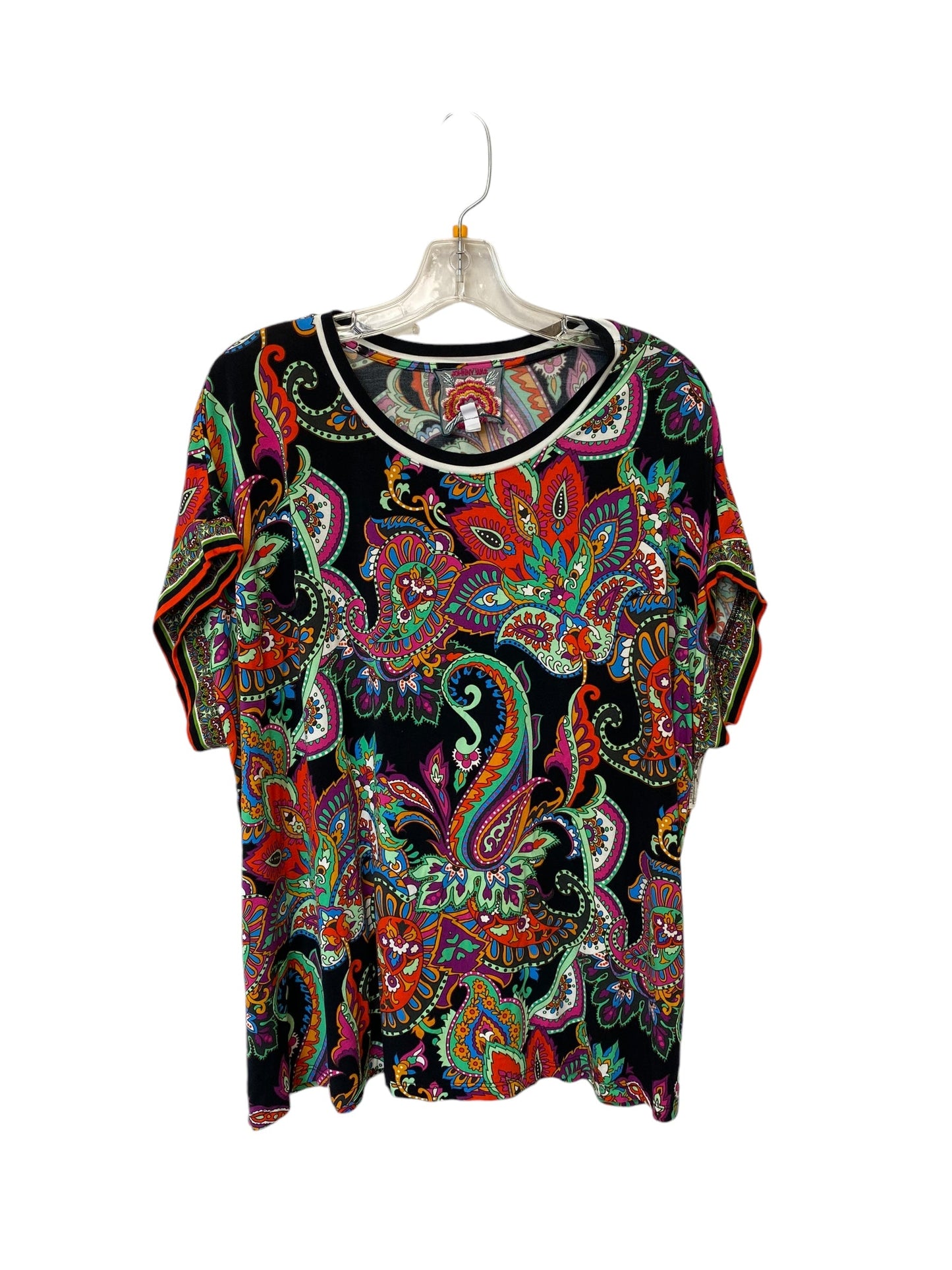 Top Short Sleeve By Johnny Was In Multi-colored, Size: Xxl