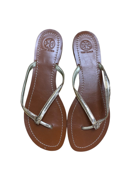 Sandals Flip Flops By Tory Burch In Brown & Gold, Size: 9.5