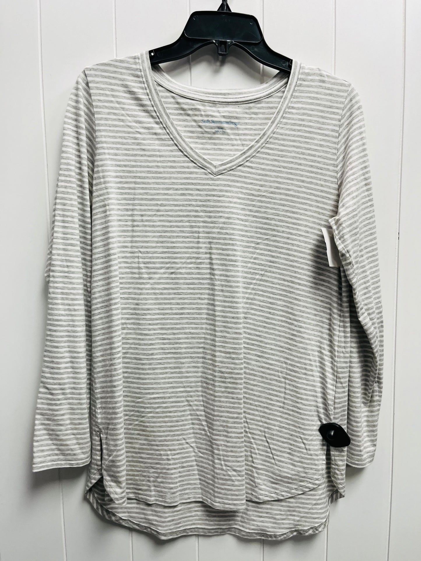 Grey & White Top Long Sleeve Basic Soft Surroundings, Size S