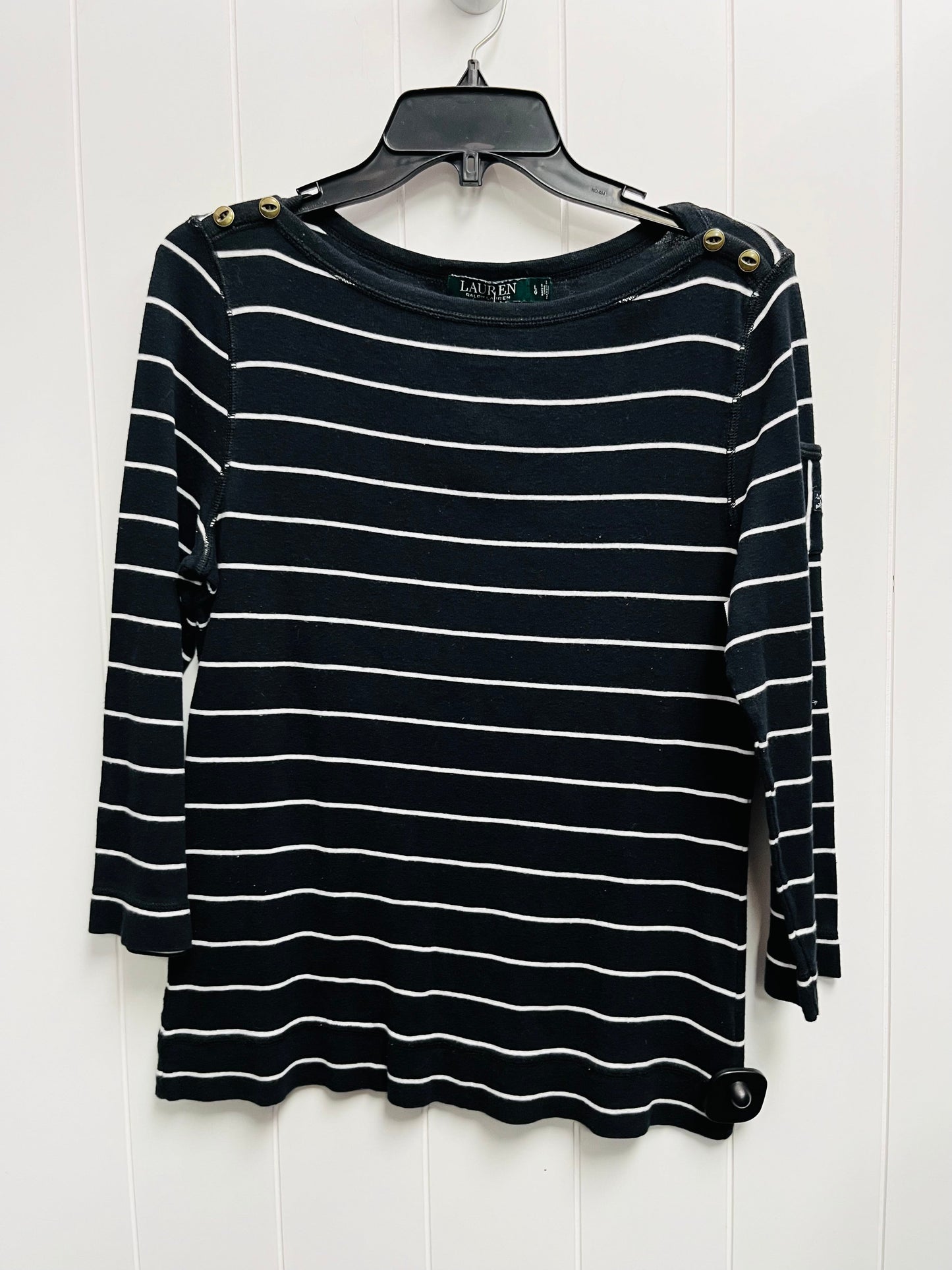 Top Long Sleeve Basic By Ralph Lauren Blue Label In Black & White, Size: L