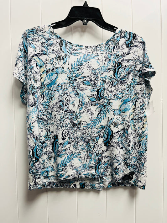 Top Short Sleeve By Tahari By Arthur Levine In Blue & White, Size: L