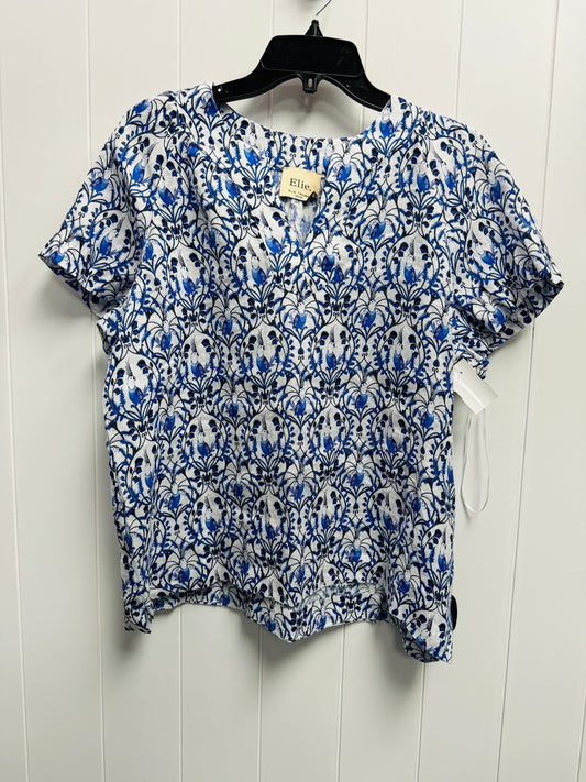 Top Short Sleeve By Tahari By Arthur Levine In Blue & White, Size: L