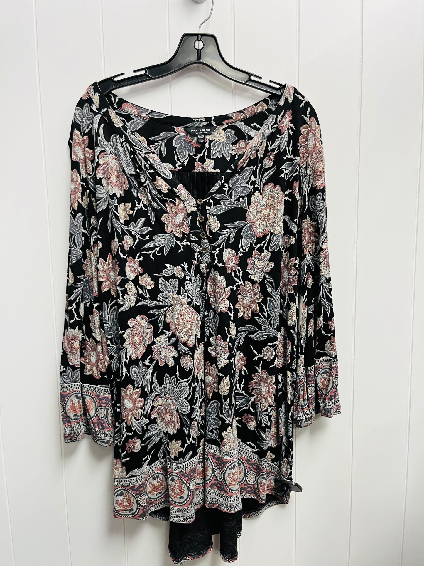 Top Long Sleeve By Lucky Brand In Black & Grey, Size: 3x