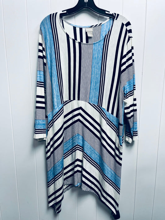 Blue White Tunic Long Sleeve Chicos O, Size Xl