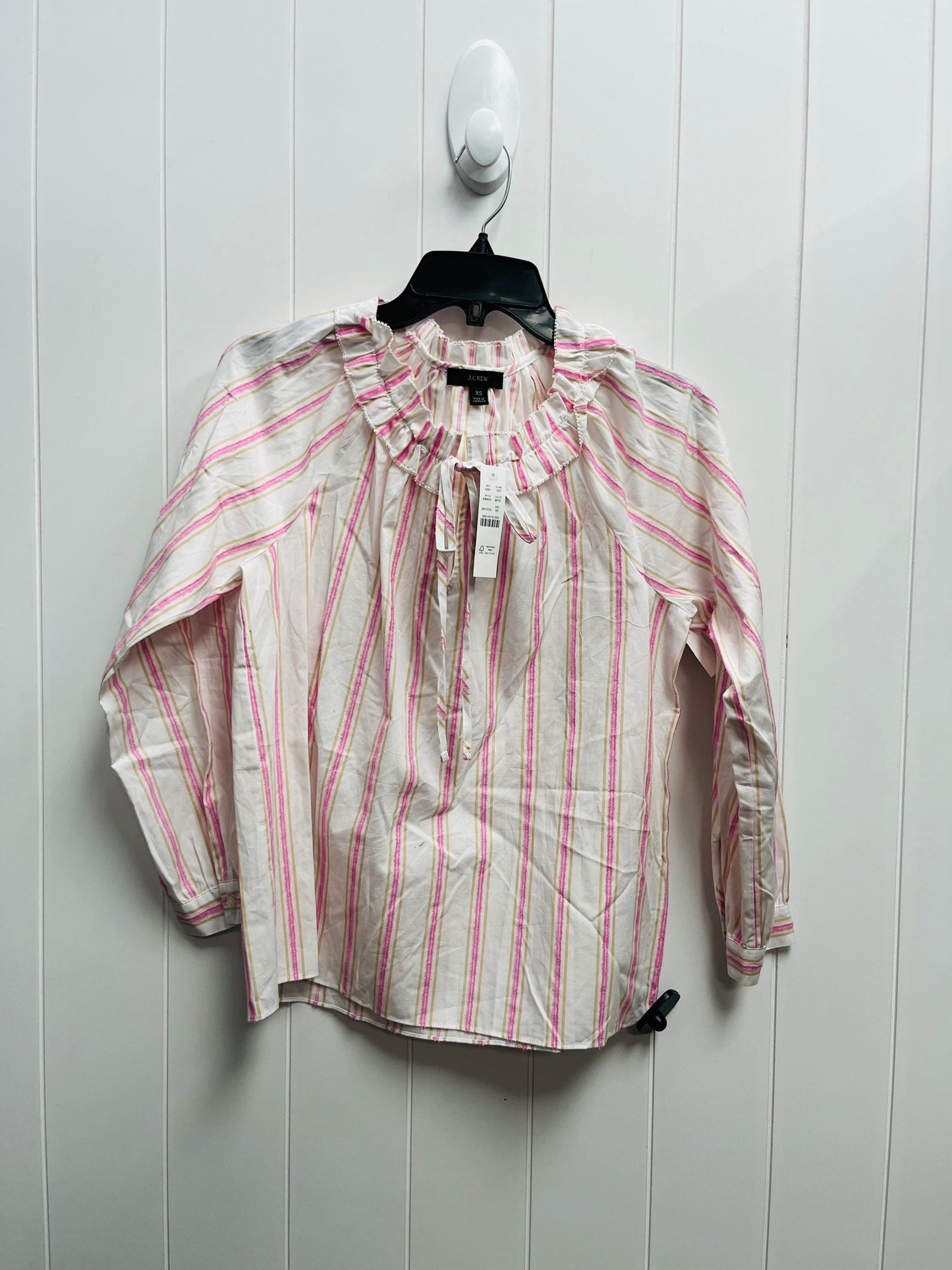 Top Long Sleeve By J. Crew In Pink & White, Size: Xs