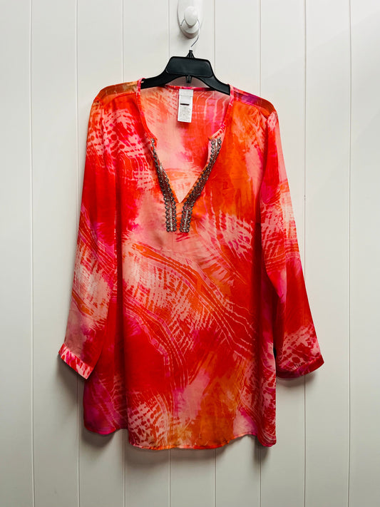 Blouse Long Sleeve By Chicos In Orange & Pink, Size: Xl