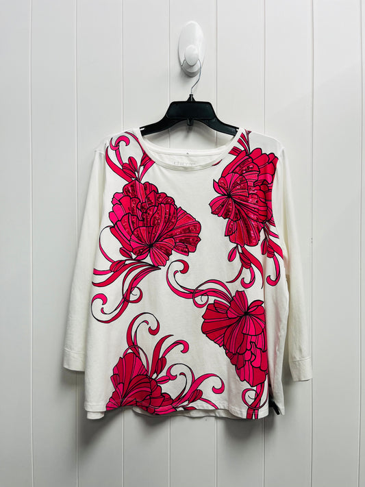 Top Long Sleeve By Chicos In Pink & White, Size: Xxl