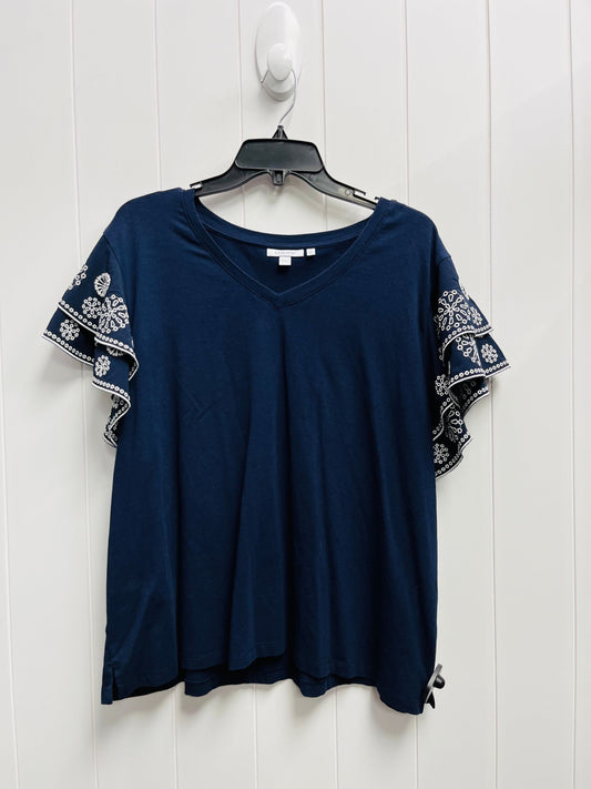 Top Short Sleeve By Chicos In Blue & White, Size: Xxl