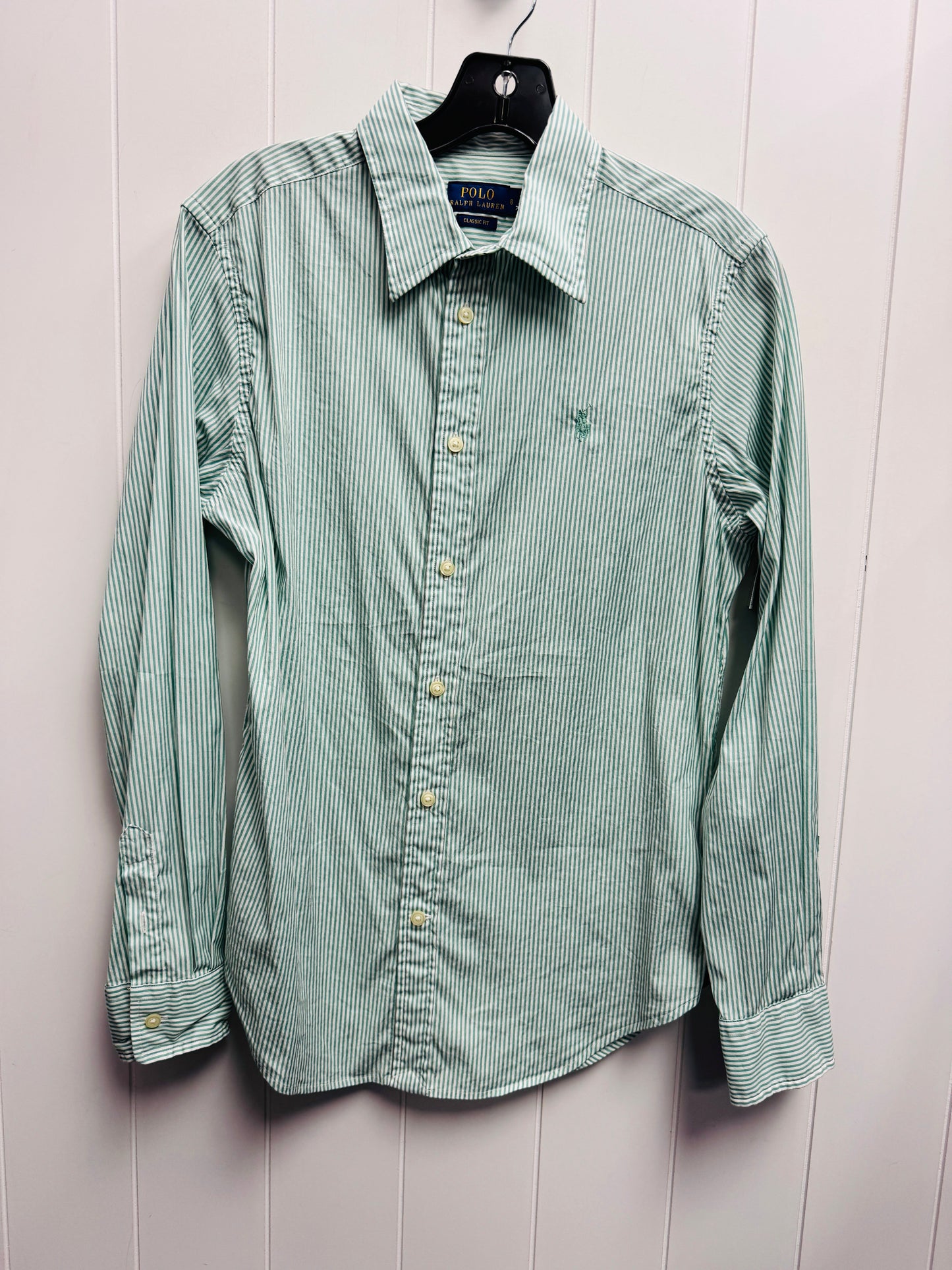 Top Long Sleeve By Polo Ralph Lauren In Green & White, Size: 8