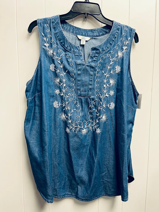 Top Sleeveless By Croft And Barrow In Blue Denim, Size: 1x