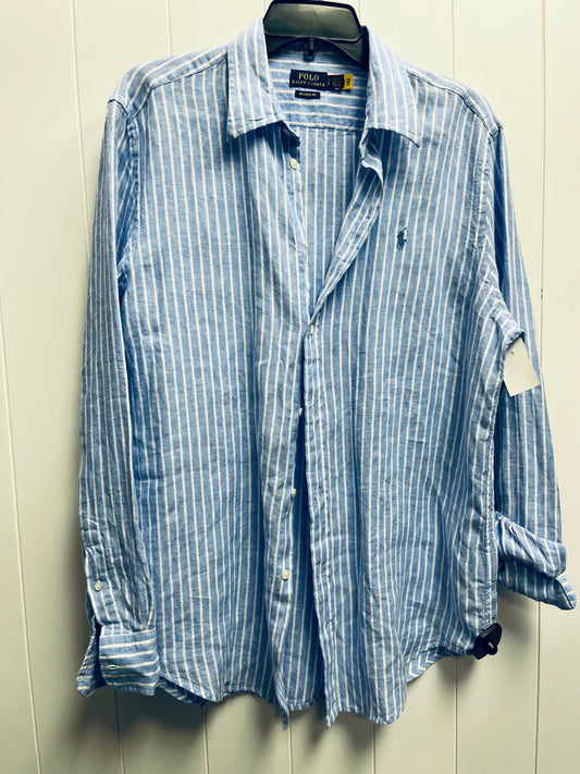 Top Long Sleeve By Polo Ralph Lauren In Blue & White, Size: L