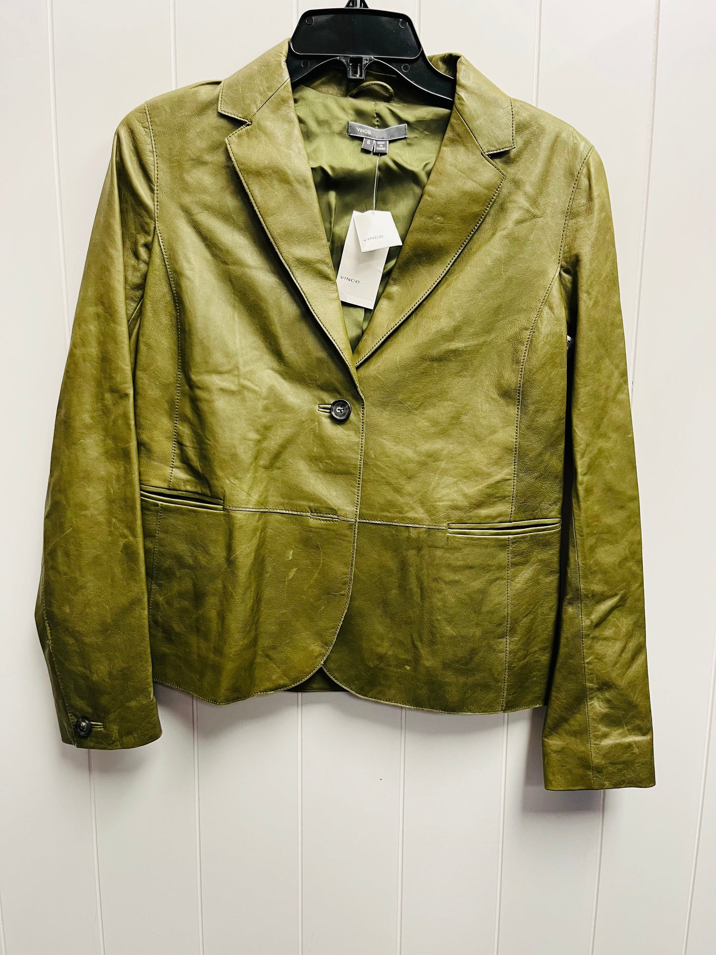 Jacket Leather By Vince In Green, Size: 6