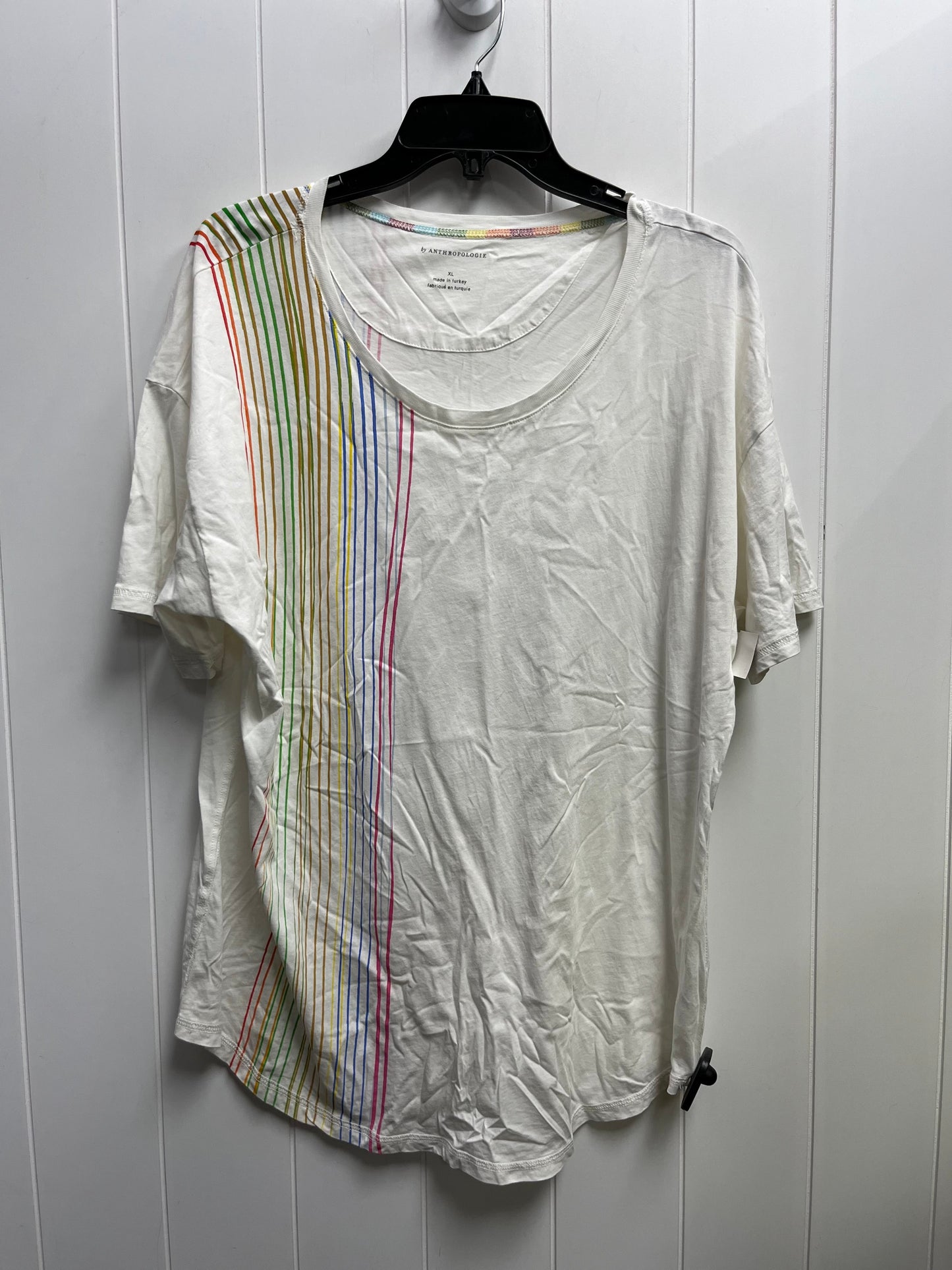 Top Short Sleeve By Anthropologie In White & Yellow, Size: Xl