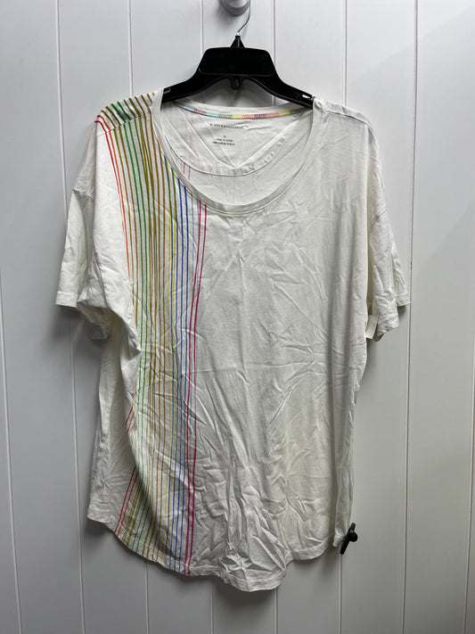 Top Short Sleeve By Anthropologie In White & Yellow, Size: Xl