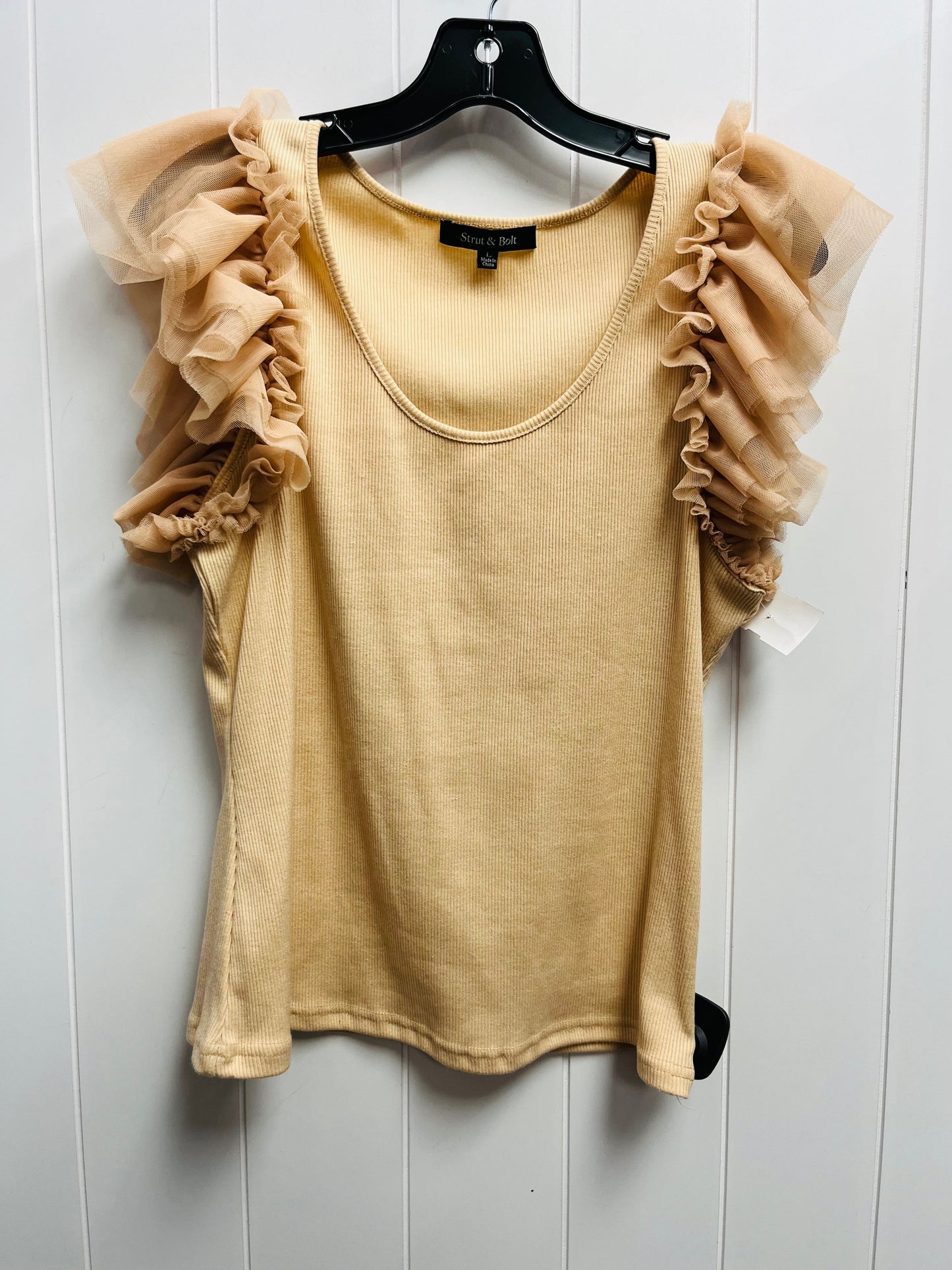 Top Short Sleeve By STYLE BOLT In Tan, Size: L