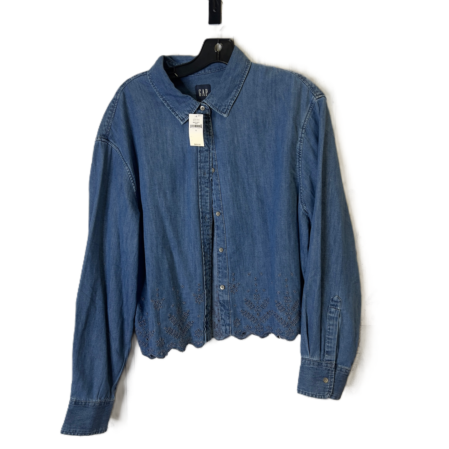 Top Long Sleeve By Gap In Blue Denim, Size: L