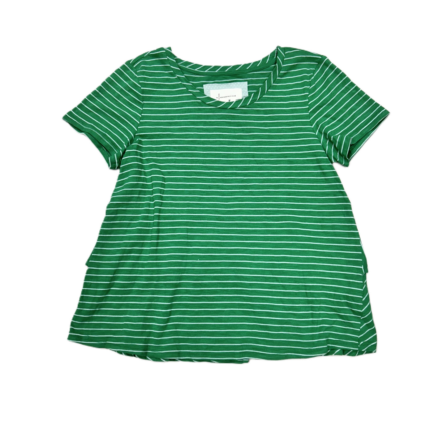 Top Short Sleeve By Anthropologie In Green & White, Size: S