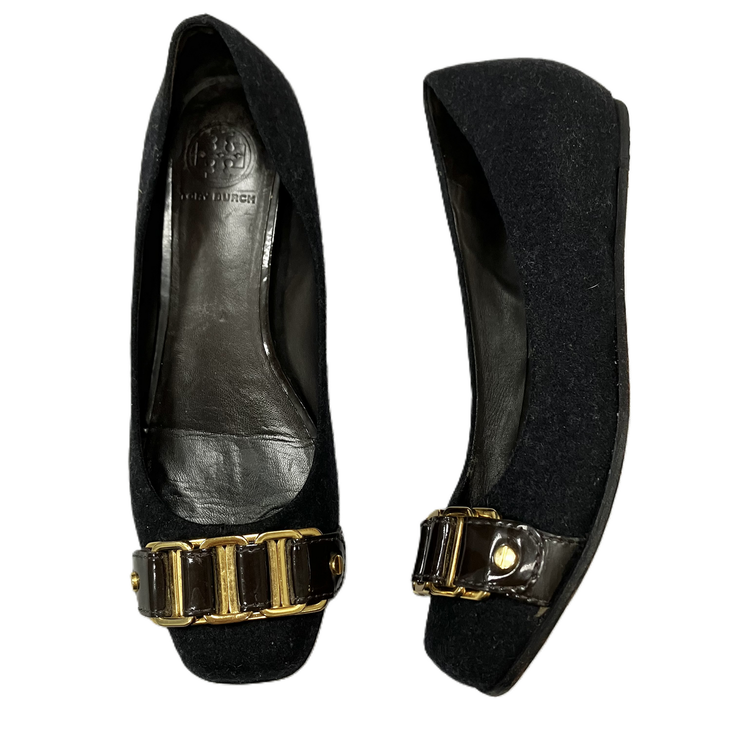 Shoes Designer By Tory Burch In Black & Gold, Size: 9