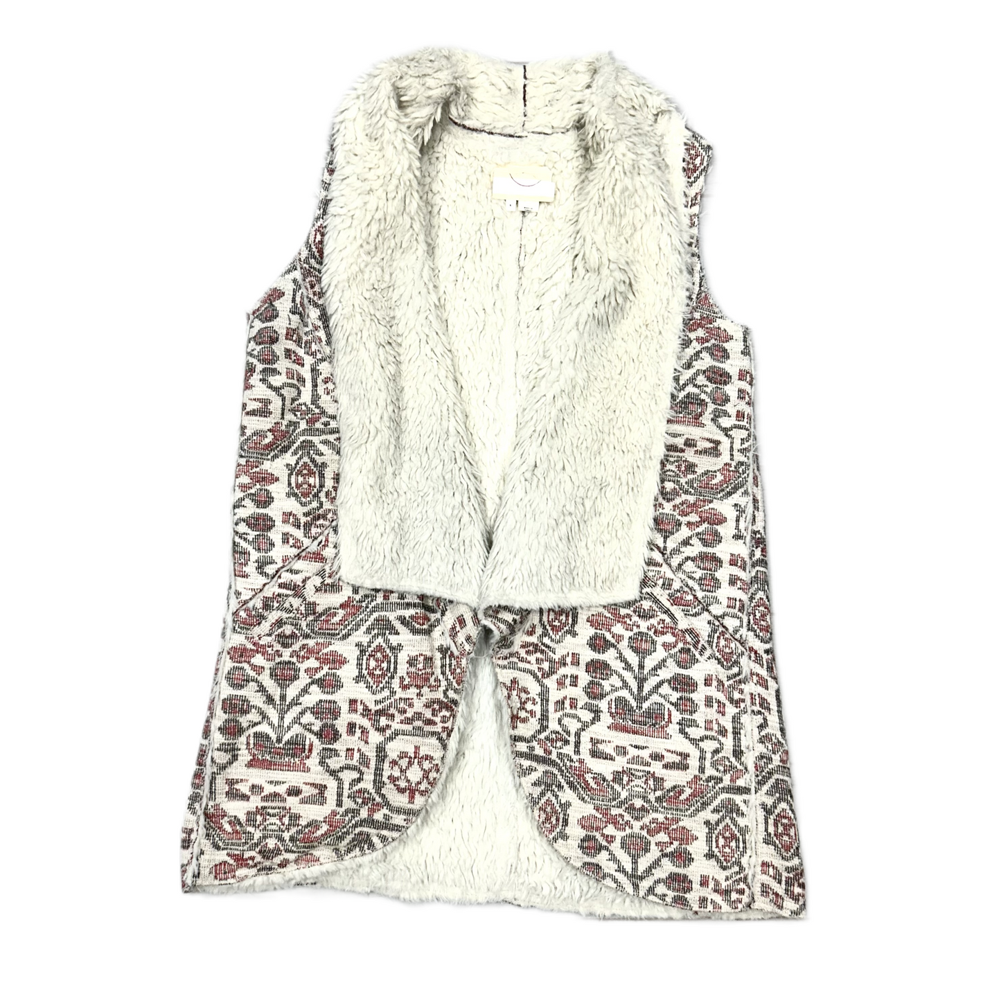 Vest Faux Fur & Sherpa By Anthropologie In Cream & Red, Size: S