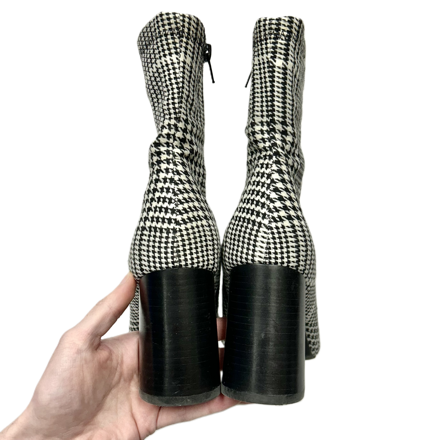 Boots Ankle Heels By Jeffery Campbell In Black & White, Size: 8.5