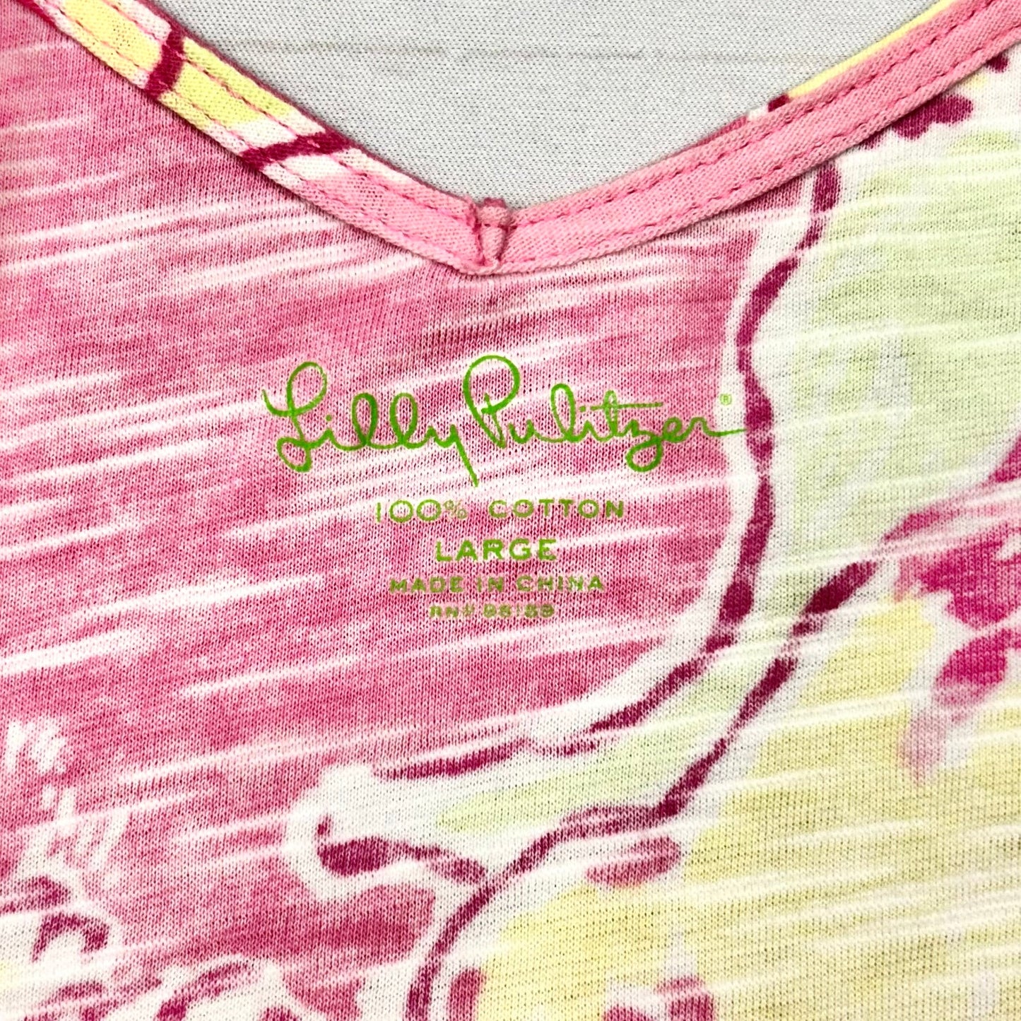 Pink & Yellow Top Short Sleeve Designer By Lilly Pulitzer, Size: L