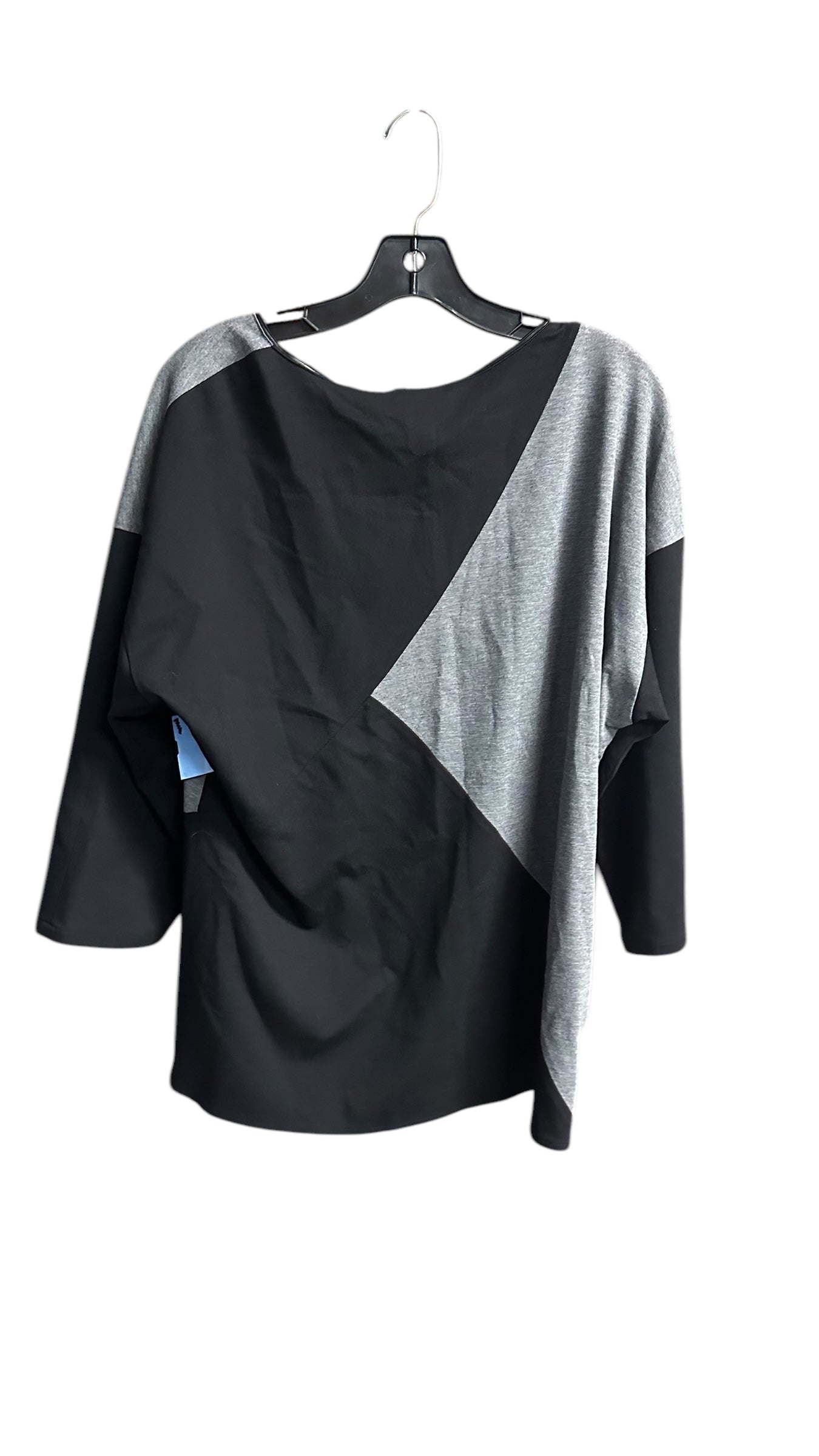 Top 3/4 Sleeve Designer By Lafayette 148 In Black & Grey, Size: L