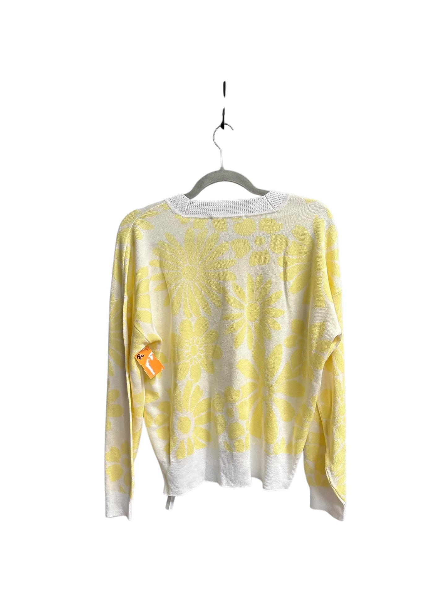 Top Long Sleeve By Loft In White & Yellow, Size: L