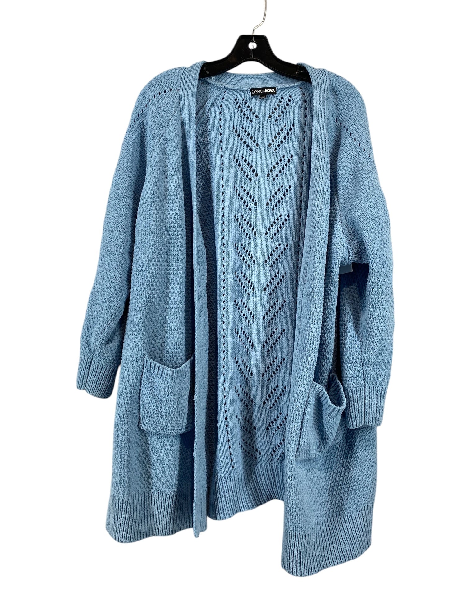 Sweater Cardigan By Fashion Nova In Blue, Size: 1x