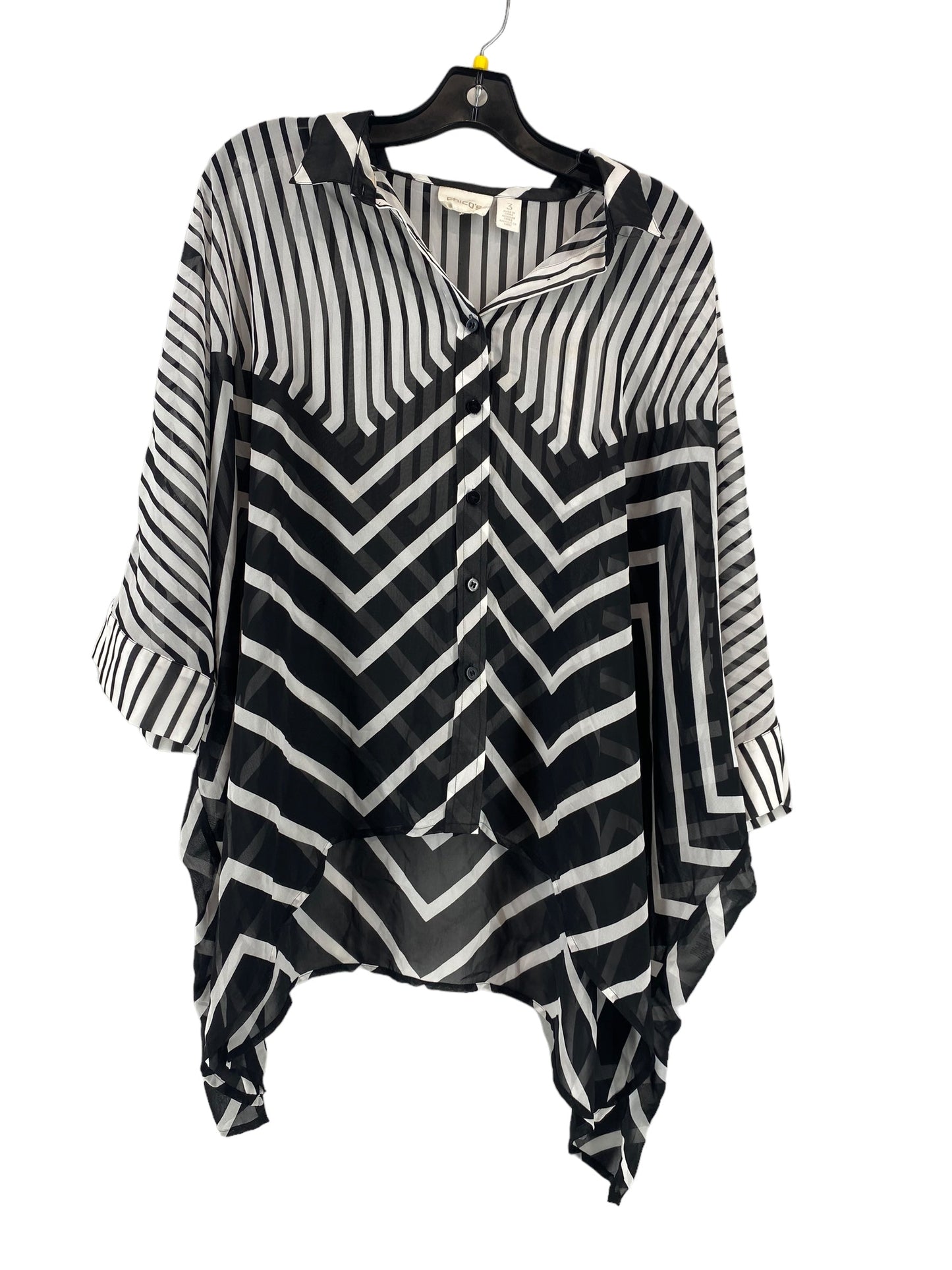 Black & White Top Short Sleeve Chicos, Size 3