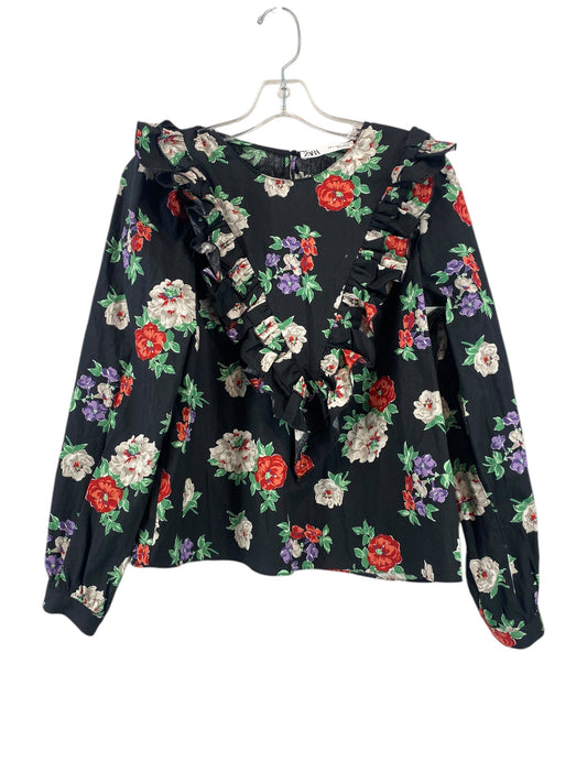 Top Long Sleeve By Zara In Floral Print, Size: S