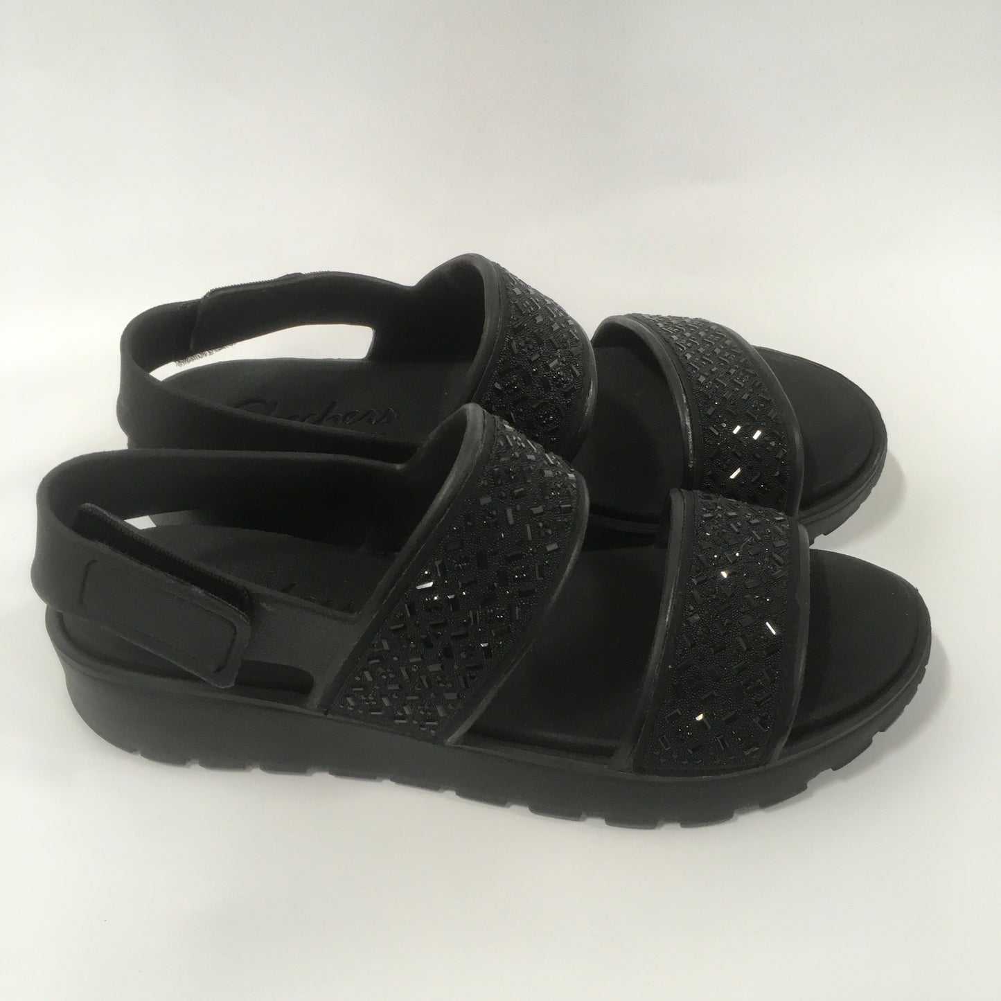 Black Sandals Flats Skechers, Size 9