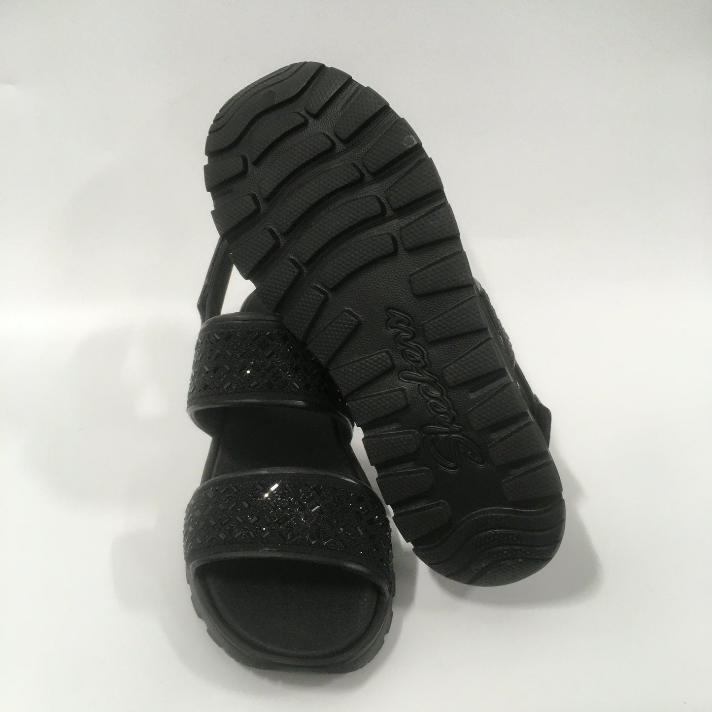 Black Sandals Flats Skechers, Size 9