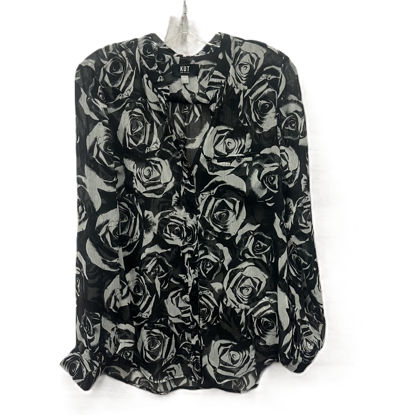 Top Long Sleeve By Kut In Black & Grey, Size: M